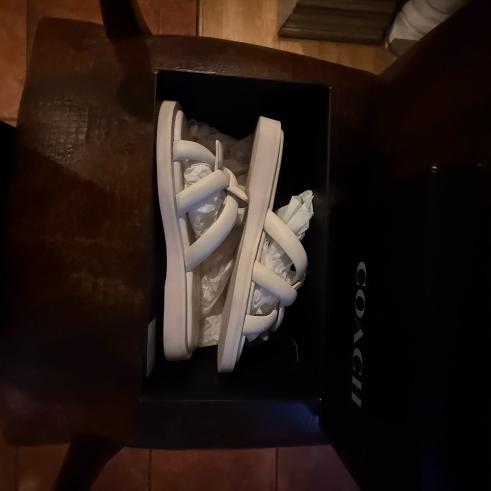 Coach Cream Braided Strap Sandals - Picture 7 of 9